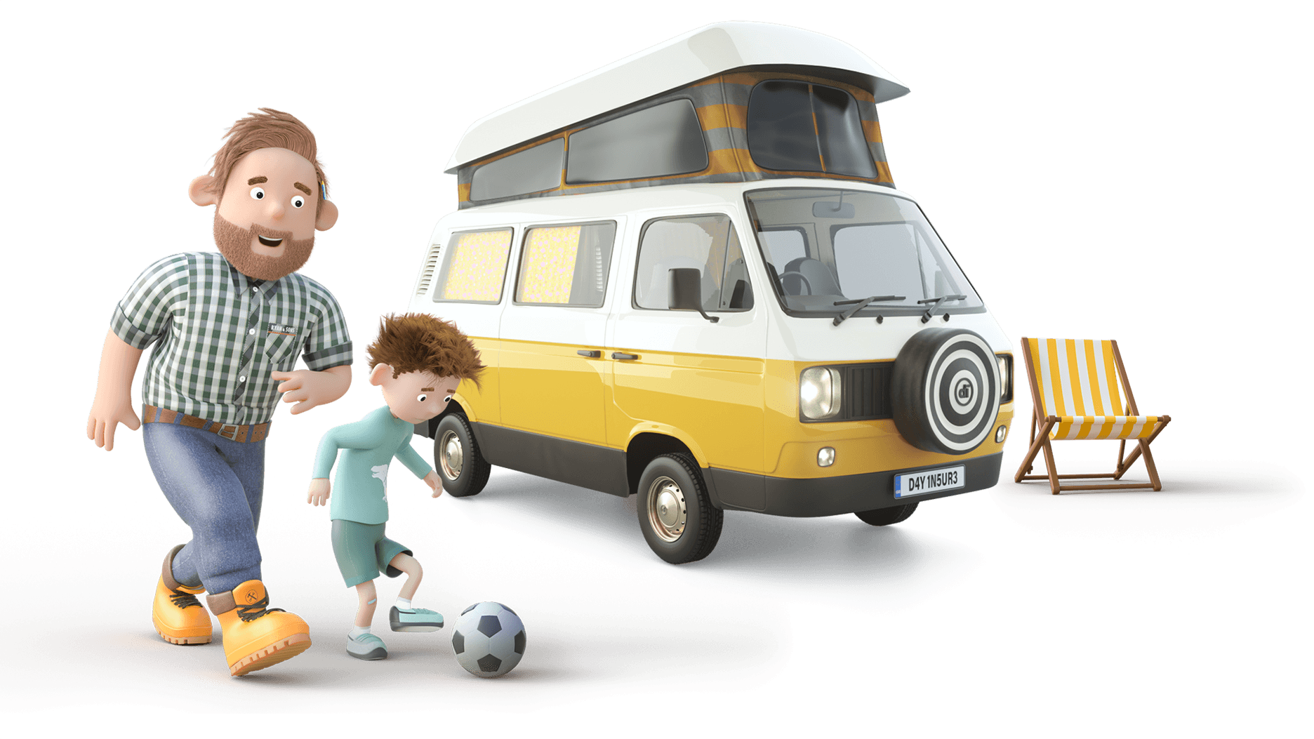 Dayinsure Dad and Son playing in front of Motorhome
