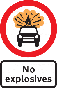 No vehicles carrying explosives road sign