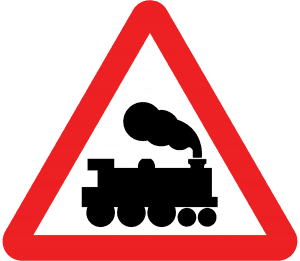 Railway level crossing without barriers road sign