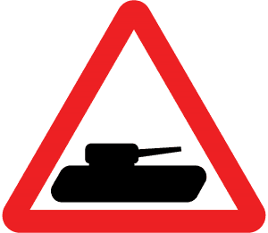 Slow-moving military vehicles road sign