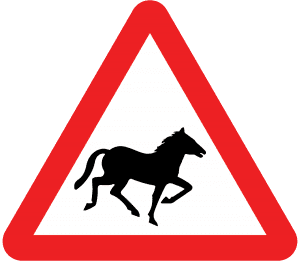 Wild horses or ponies in road ahead road sign