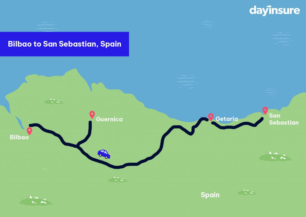 map of Bilbao to San Sebastian