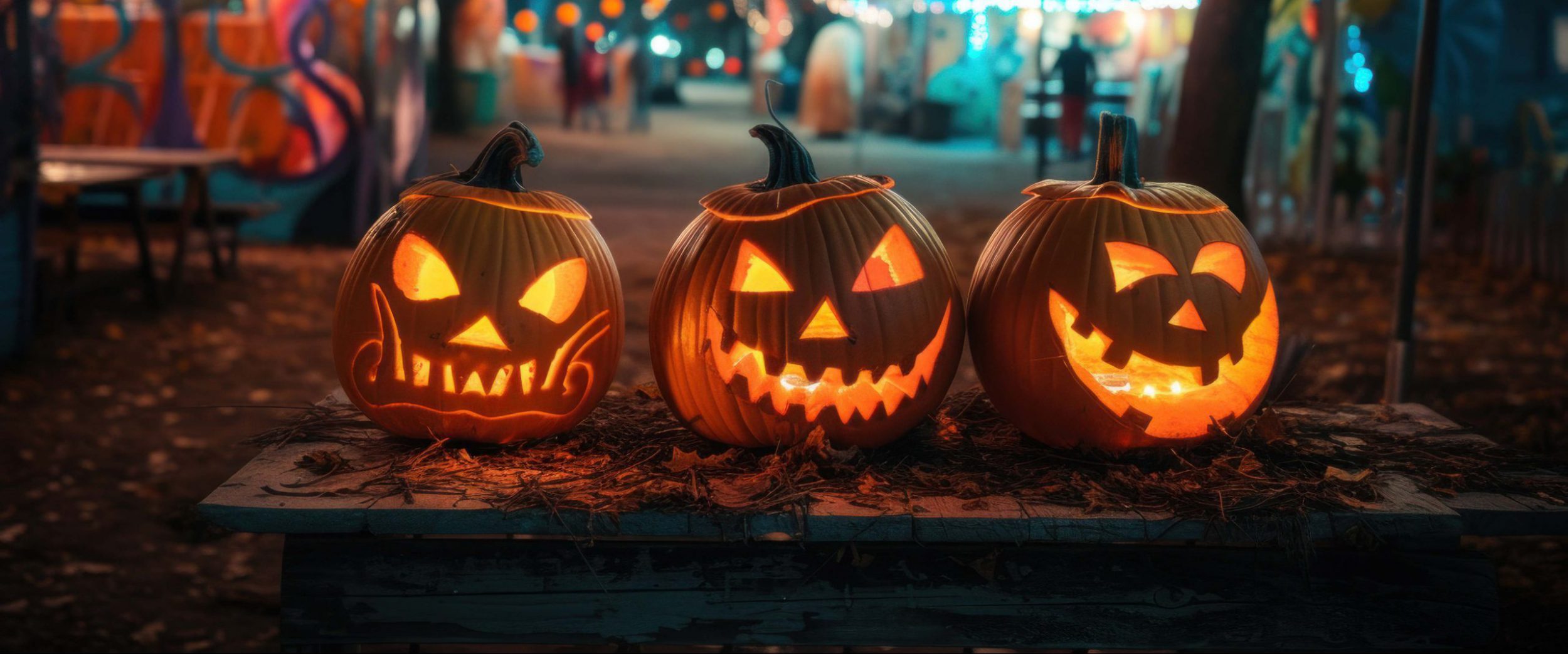 Three carved pumpkins