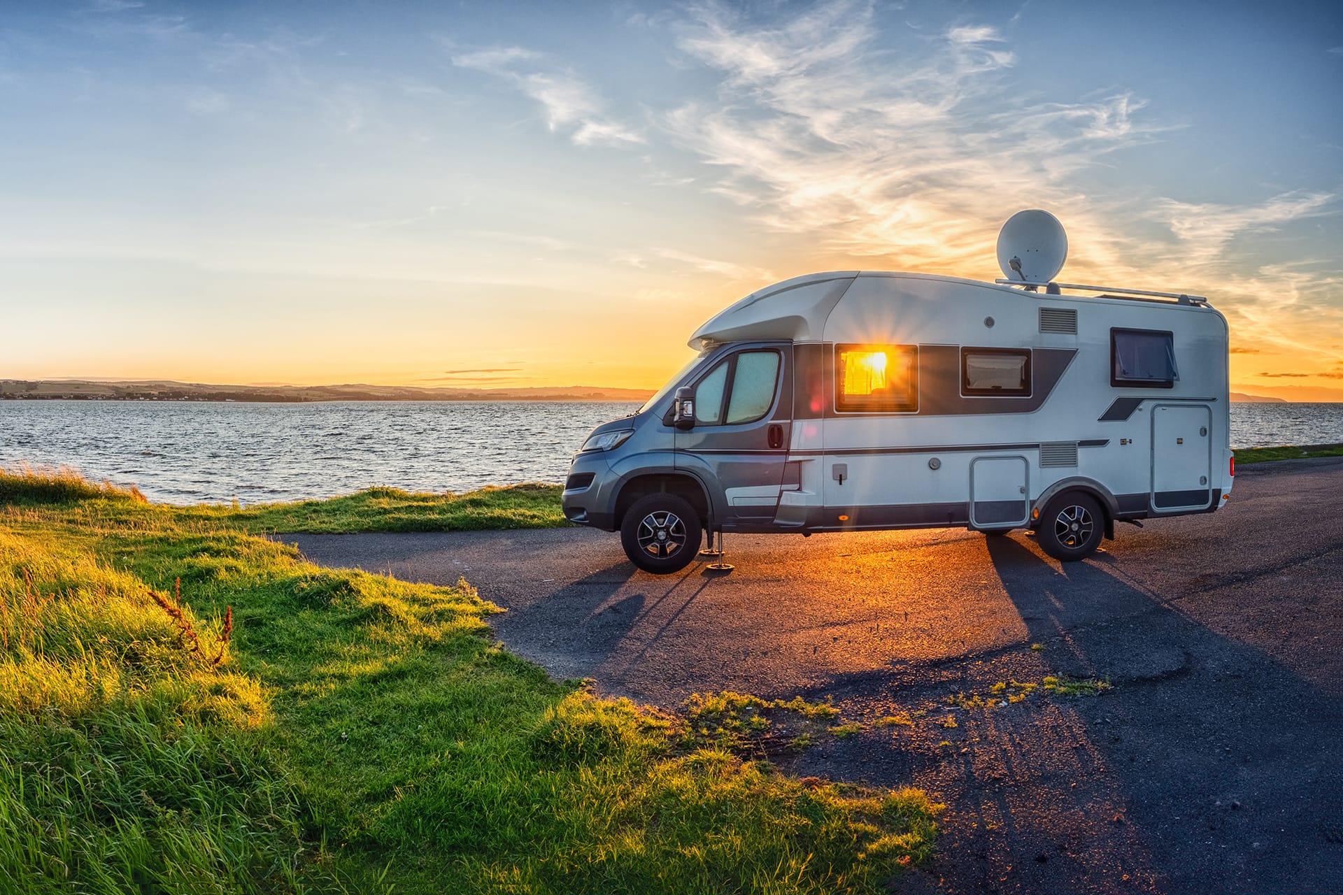 motorhome parked near Scottish lake